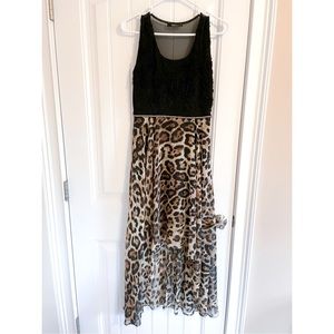 High low animal print dress with roses details